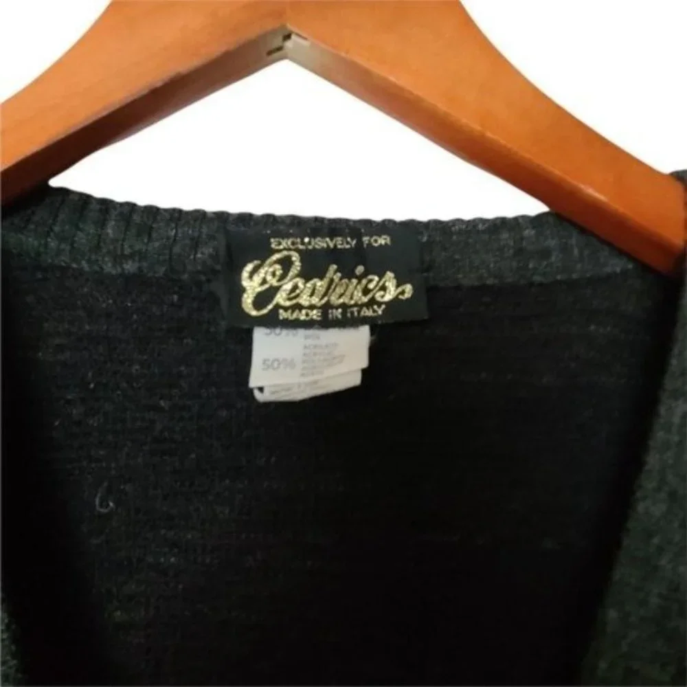 Vintage Cedrics Sweater Wool Blend XL Paisley Gray Green‎ Mens V-Neck